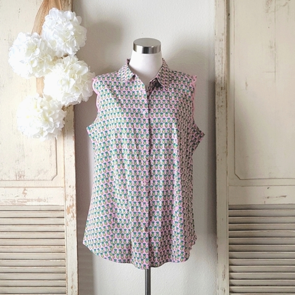 Talbots Pineapple Button-Down Scalloped Edge Slee… - image 3